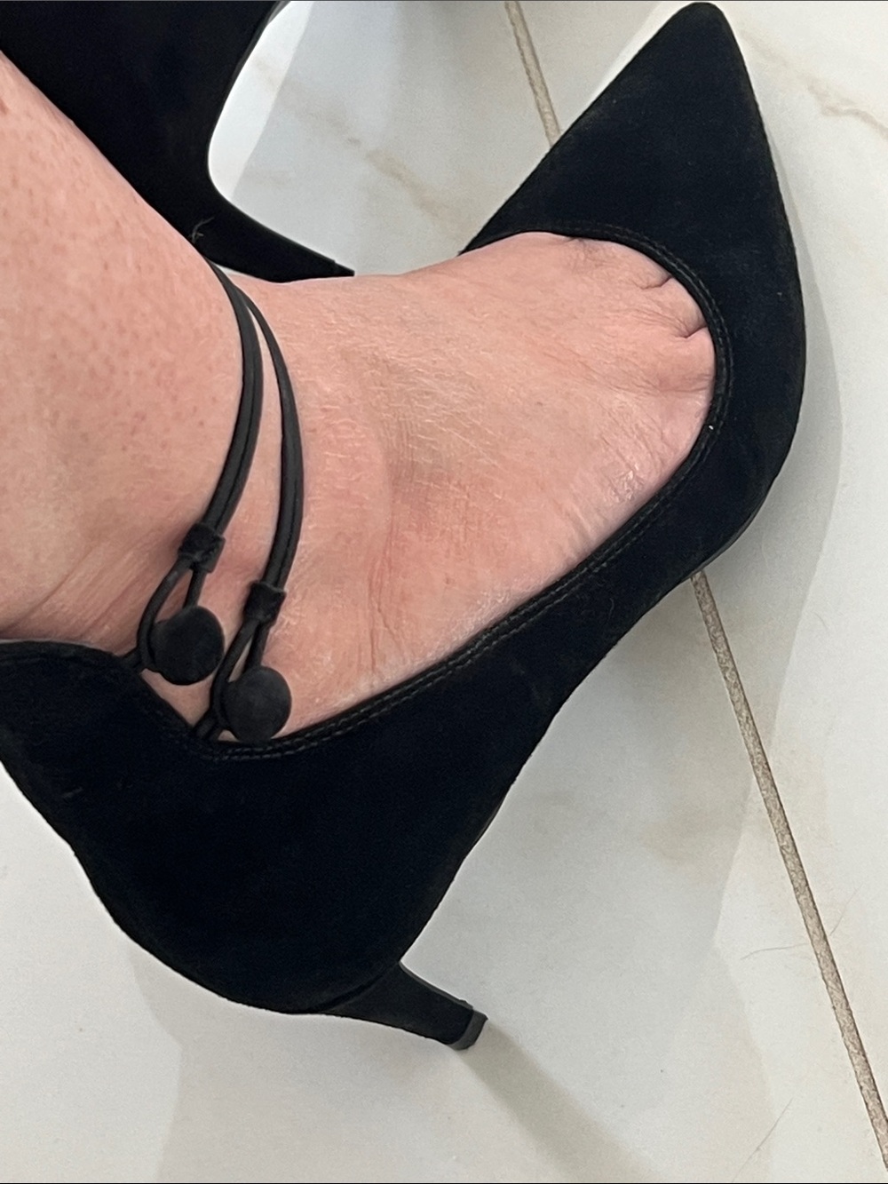 Nine West Black Suede Pointed-Toe Ankle-Strap Pumps